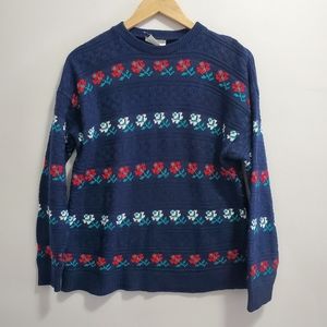 Vintage 80s Fair Isle Striped Floral Sweater Size Medium